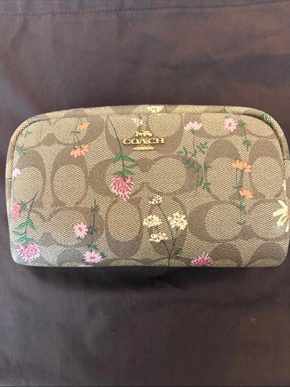 Coach “Wildflower” Print Signature C  Zip Cosmetic Pouch with Dust Bag